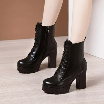 10cm Small Size 32-43 All Match Comfortable Block High Heels Shoes Fall Winter Boots 2025 Thick Platform Shoes Ankle Boots