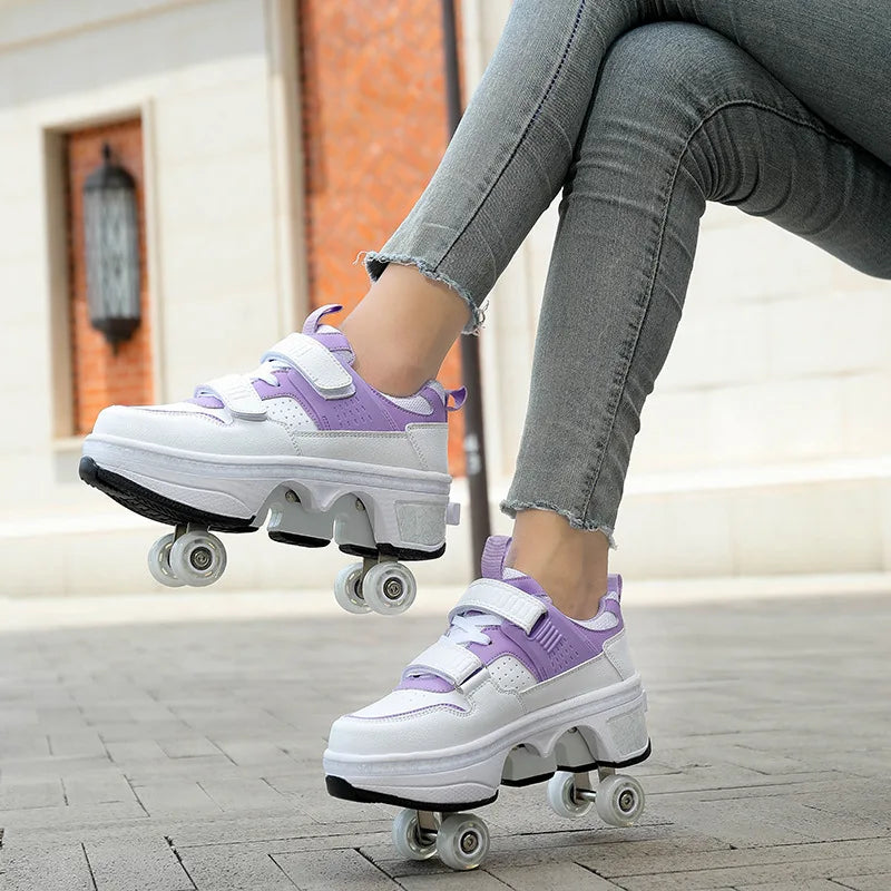 Size 33 34 35 - 44 Deformation Roller Skates Shoes Double Row 4-Wheel Skates Roller Shoes Dual-Purpose Roller Sneakers Shoes