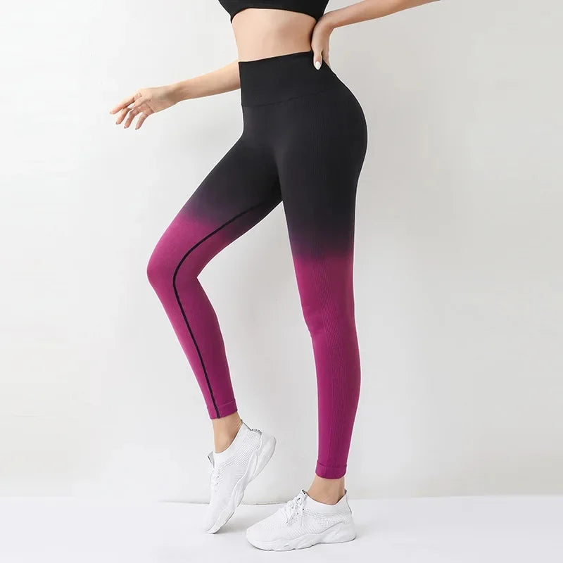 Summer Thin Yoga Trousers High-Waisted Push-Up Peach Hip Pants Gradient Tight Running Training Fitness Sport Suit