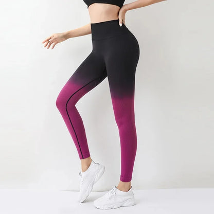 Summer Thin Yoga Trousers High-Waisted Push-Up Peach Hip Pants Gradient Tight Running Training Fitness Sport Suit