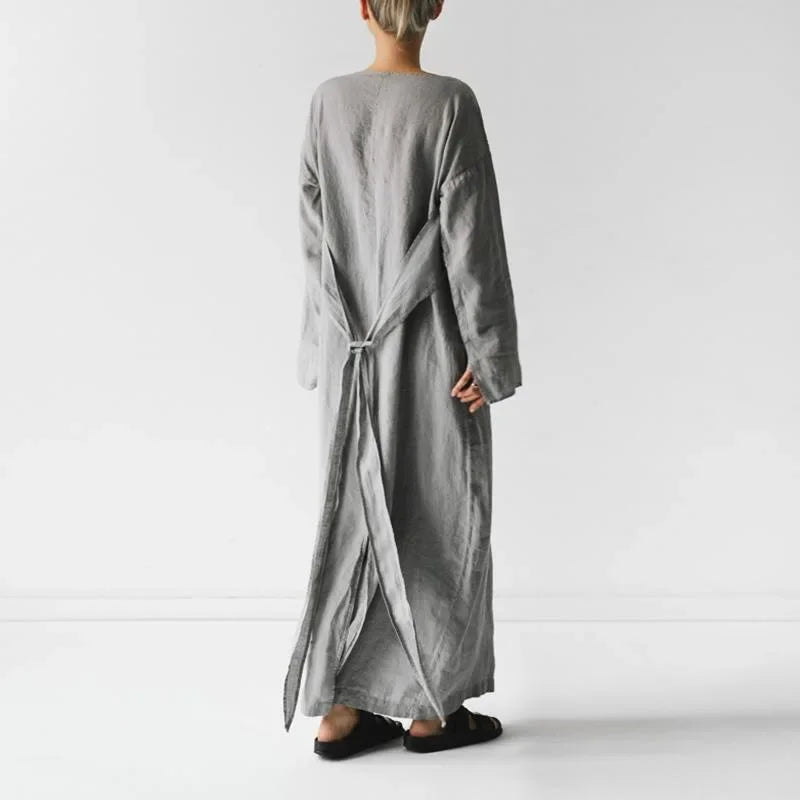 2023 Amazon New Cotton Linen Long Sleeve One Shoulder Belted Dress Women's Clothing Dresses Origin Mainland China Brand Name NoE