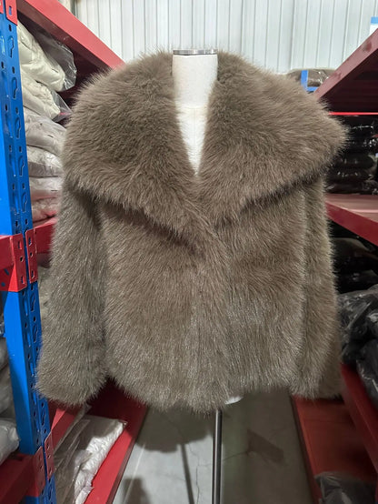 Women's Faux Fur Jacket Loose Long-Sleeved Coat Toca Fox Design Autumn/Winter 2025 Collection