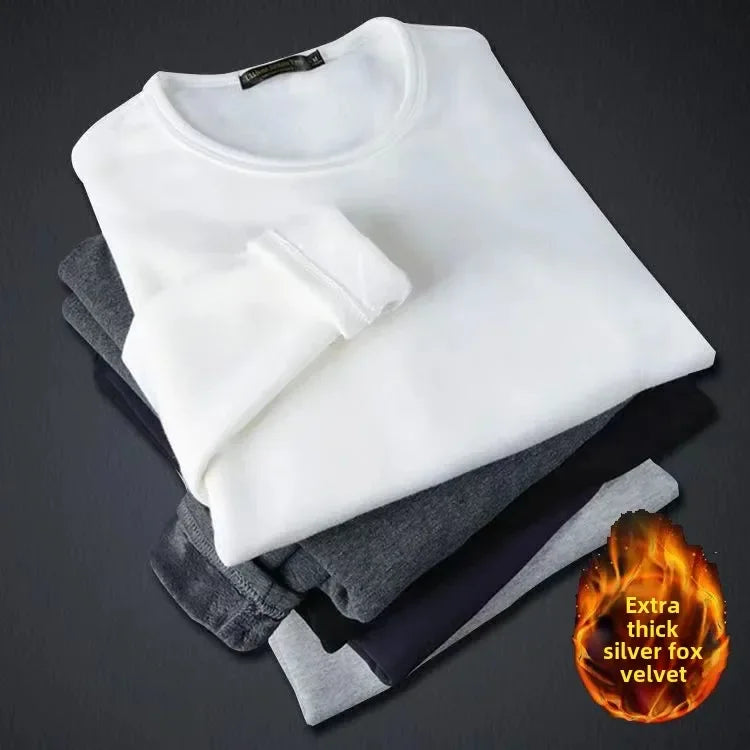 Winter Fleece-Lined Long Sleeve T-Shirt Solid Color Men Women's Same Style Fashion Round Neck Quick Sell Customer Product