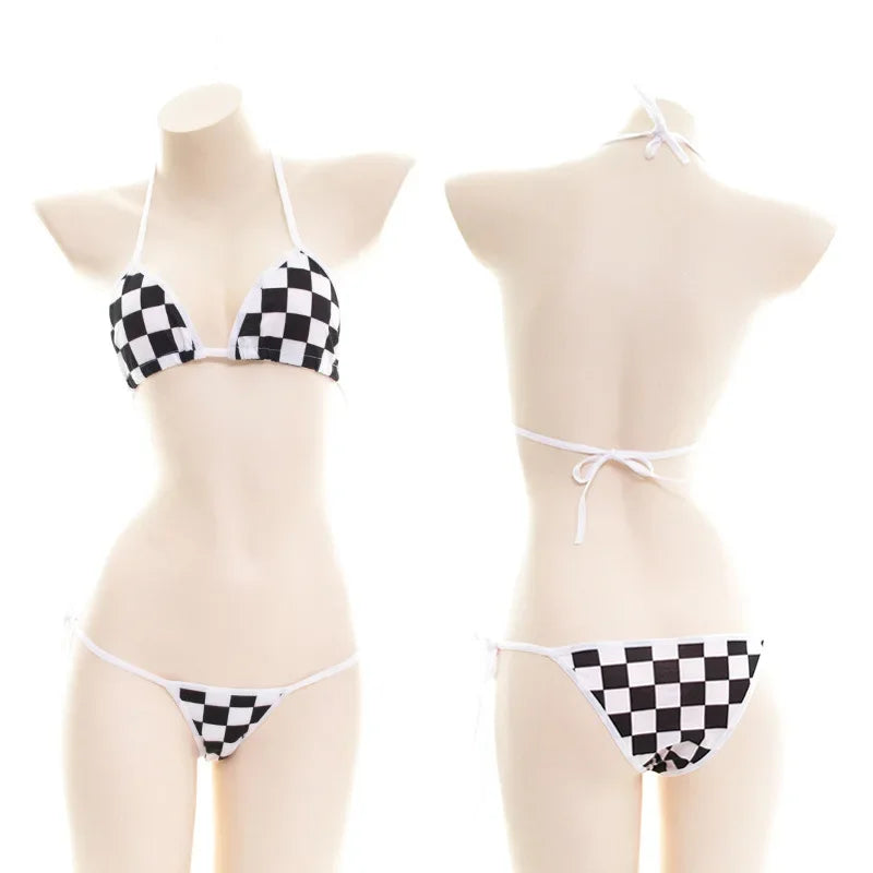 Japanese Sexy Lingerie Lolita Kawaii Mosaic Cartoon Anime Mini Bikini Adult Cosplay Erotic Costumes Bra Women Underwear Set