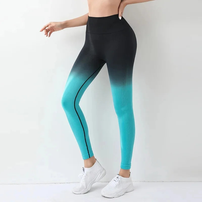 Summer Thin Yoga Trousers High-Waisted Push-Up Peach Hip Pants Gradient Tight Running Training Fitness Sport Suit
