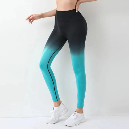 Summer Thin Yoga Trousers High-Waisted Push-Up Peach Hip Pants Gradient Tight Running Training Fitness Sport Suit