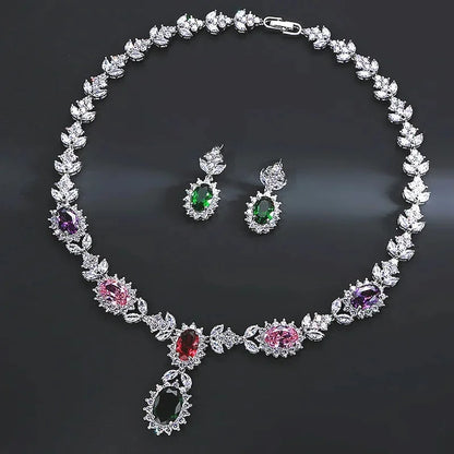 Elegant Chinese Style Bride Zirconia Jewelry Set Necklace Earrings Headpiece by Liangya Lirun Suitable for Weddings