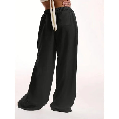 Plus Size 1XL-5XL Women's Fashionable Solid Color Straight Tube Drawstring Elastic Waist Pants Suitable for Commuting