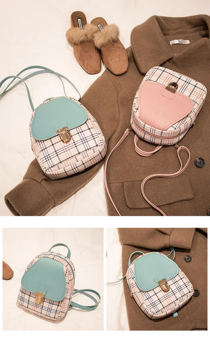 Fashionable Korean Style Small Backpack Hot Sale Of The Season Checkered Crossbody Bag Single Shoulder Phone Bag PU Material...