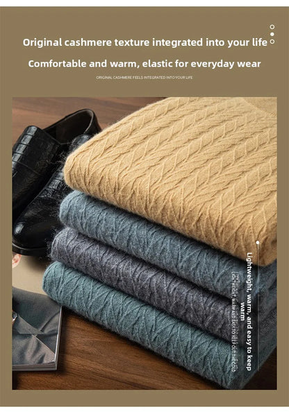 Men's Cashmere Knitted Long Sleeve Base Shirt Casual Thickened Half High Collar Autumn Winter Sweater Fashion Urban Style