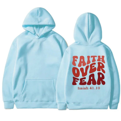 FAITH OVER FEAR Plush sweatshirt for women 2024 autumn and winter new Korean version student printed hooded loose