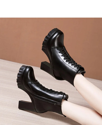 10cm Small Size 32-43 All Match Comfortable Block High Heels Shoes Fall Winter Boots 2025 Thick Platform Shoes Ankle Boots