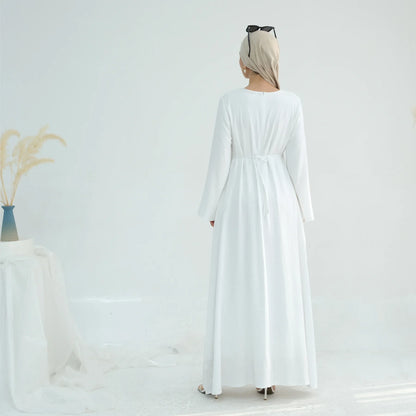 Women Cotton Linen Dresses Eid Muslim Vestidos Abaya Lace Up Ramadan Morocco Dubai Abayas Jalabiya Kaftan 2025 Arab Long Robe