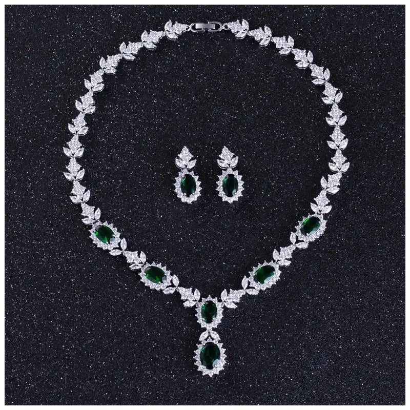 Elegant Chinese Style Bride Zirconia Jewelry Set Necklace Earrings Headpiece by Liangya Lirun Suitable for Weddings
