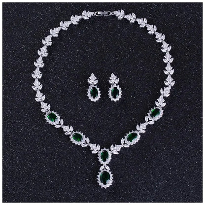 Elegant Chinese Style Bride Zirconia Jewelry Set Necklace Earrings Headpiece by Liangya Lirun Suitable for Weddings