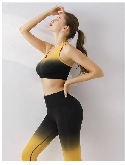 Summer Thin Yoga Trousers High-Waisted Push-Up Peach Hip Pants Gradient Tight Running Training Fitness Sport Suit
