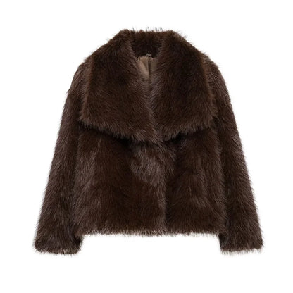 MUJER Faux Fur Coat Plush Fluffy Women's Jacket 2025 Woman Autumn Winter New in Outerwears White Red Gray Black Blends Coats