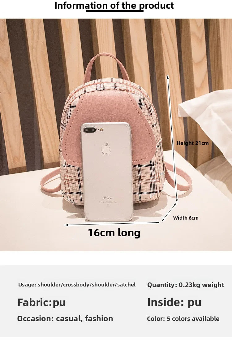 Fashionable Korean Style Small Backpack Hot Sale Of The Season Checkered Crossbody Bag Single Shoulder Phone Bag PU Material...