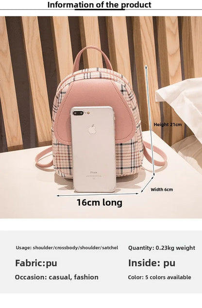 Fashionable Korean Style Small Backpack Hot Sale Of The Season Checkered Crossbody Bag Single Shoulder Phone Bag PU Material...