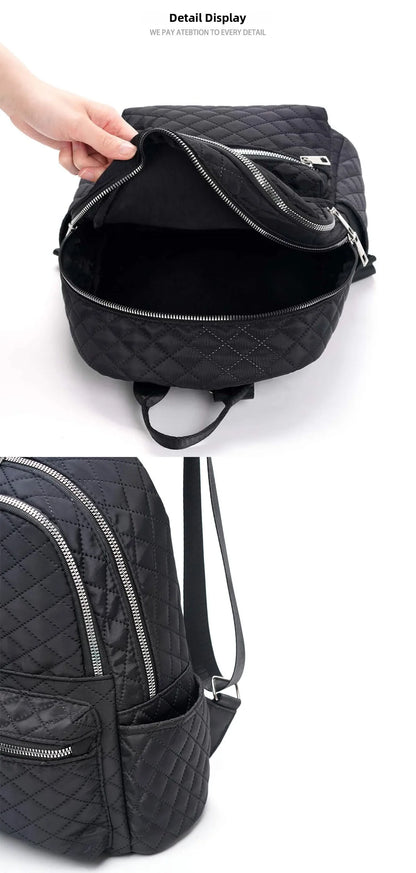 Fefeng Large Capacity Fashionable Diamond Pattern Portable Backpack Unisex Casual Travel Oxford Cloth Versatile Backpack