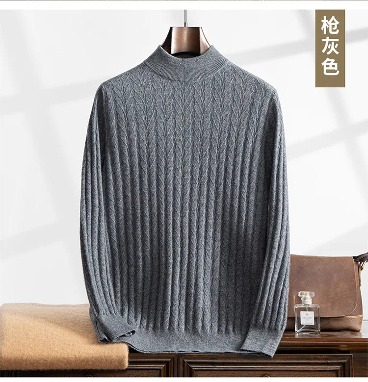 Men's Cashmere Knitted Long Sleeve Base Shirt Casual Thickened Half High Collar Autumn Winter Sweater Fashion Urban Style