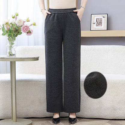 High Waist Straight Leg Pants plus Size Loose Fit Autumn Winter Korean Style Slimming Casual Trousers for Middle-Aged And Eld...