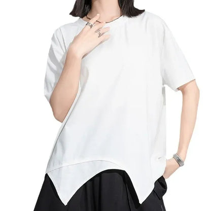 Loose-Fit Slimming Summer T-Shirt Women's Stylish Niche Design Sensibility Bottomshort Sleeves Crew Neck Top