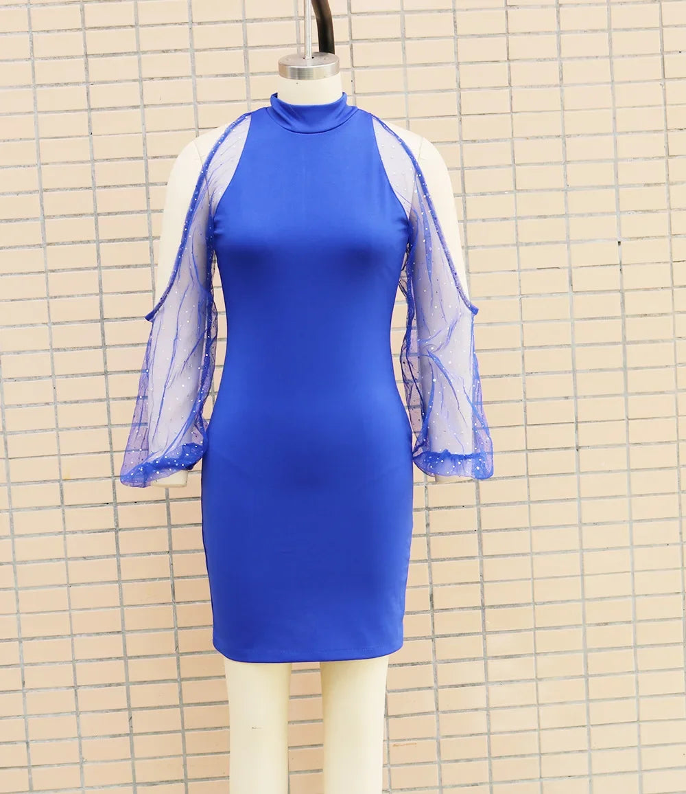 Women's Fashion Slim Fit Tulle Splice Dress Elegant Personality Winter New Arrival Cross-Border Style Bodycon Mini Dress