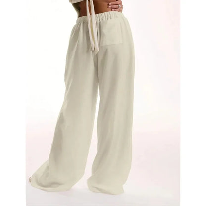 Plus Size 1XL-5XL Women's Fashionable Solid Color Straight Tube Drawstring Elastic Waist Pants Suitable for Commuting