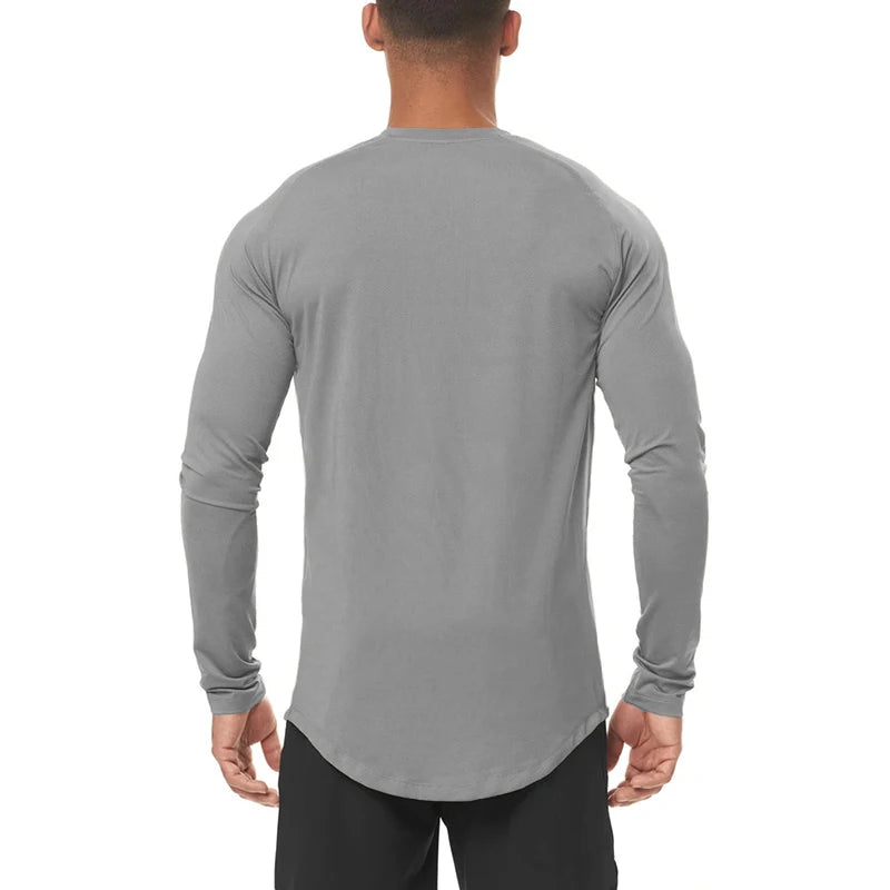 Mens Gym Mesh Quick-drying Clothing Cool Fitness Casual Clothing Fitness Comfortable Fashion Long Sleeve Slim Sporting Tshirt
