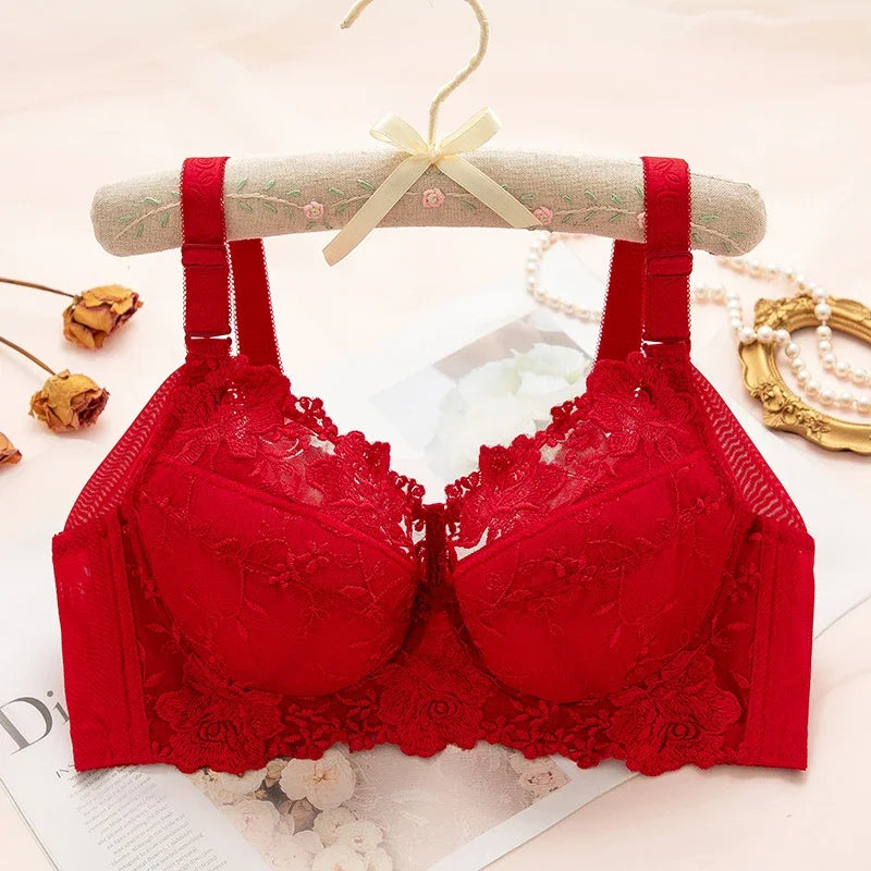Womens Underwire Push Up Lingerie Minimizer Bra Lightly Lined Floral Lace Embroidery Full Coverage 36 38 40 42 44 B C D E F G H