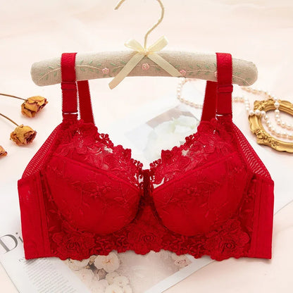 Womens Underwire Push Up Lingerie Minimizer Bra Lightly Lined Floral Lace Embroidery Full Coverage 36 38 40 42 44 B C D E F G H