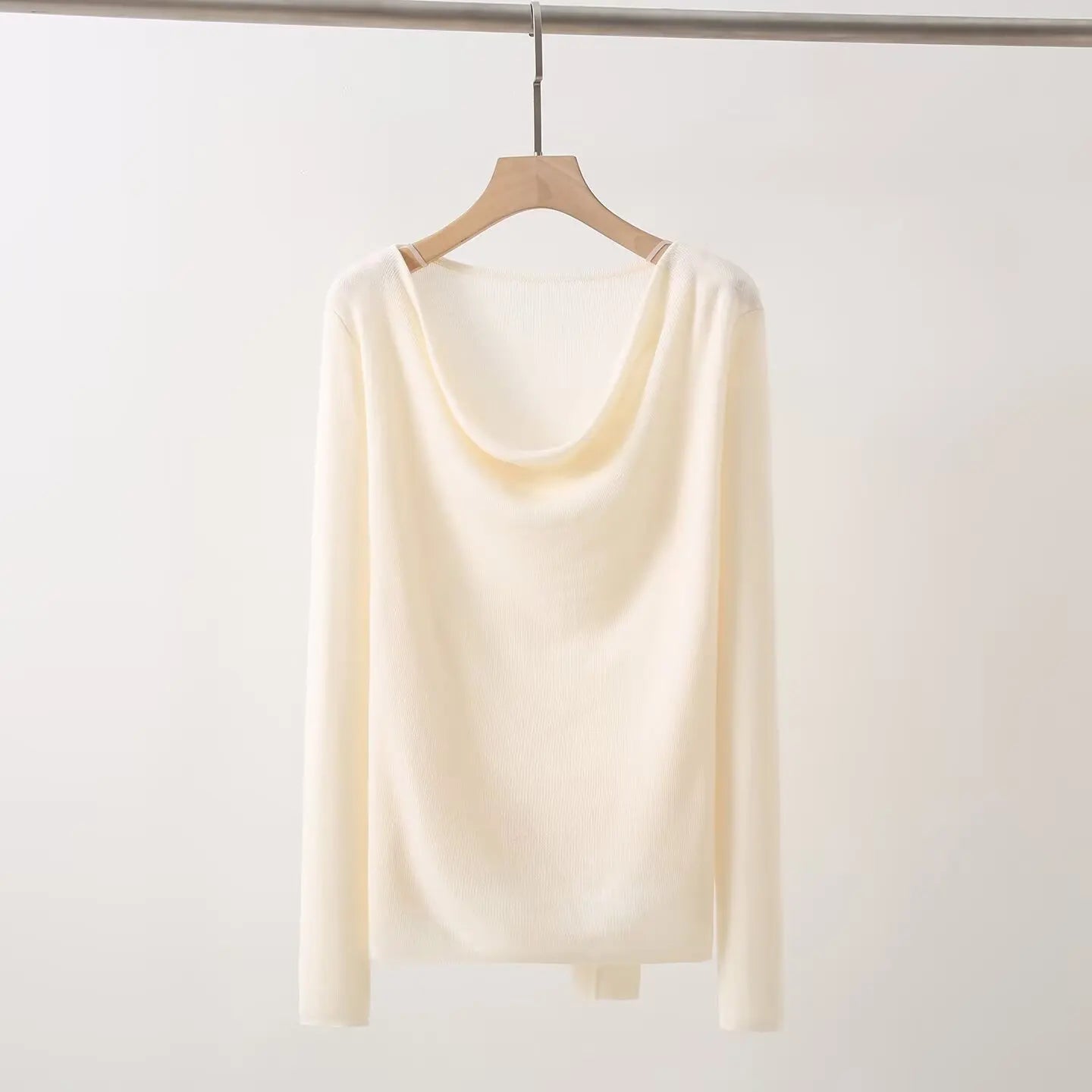 Casual Knitted Sweater Women's Slim Fit Fashionable Early Autumn Wind Neckline Y733203 Street Style Thin Long Sleeve Pure Color