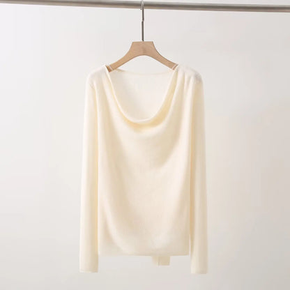 Casual Knitted Sweater Women's Slim Fit Fashionable Early Autumn Wind Neckline Y733203 Street Style Thin Long Sleeve Pure Color