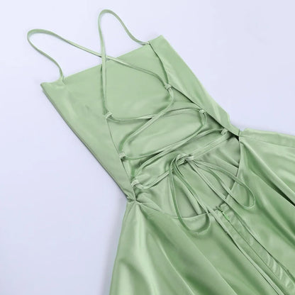 Popular Sleevesless Mini Dress Spaghetti Strap Solid Color Women Dress Sexy Tie-up Clubwear