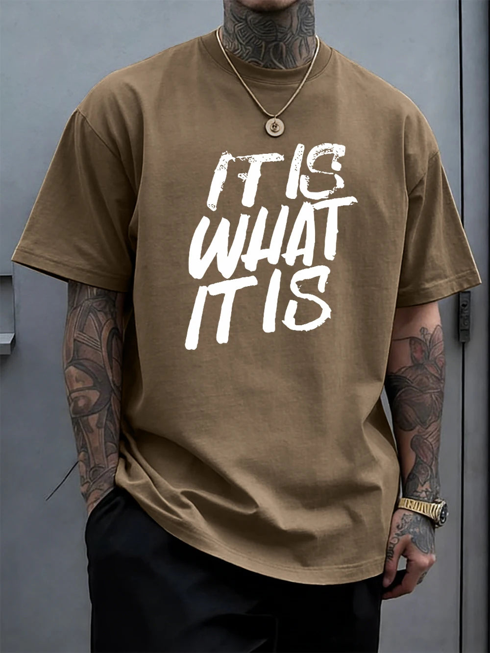 It Is What It Is Art Letter Prints Cotton T-Shirts Mens Summer Soft Oversize T Shirt O-Neck Short Sleeve Tops Basic Male Clothes