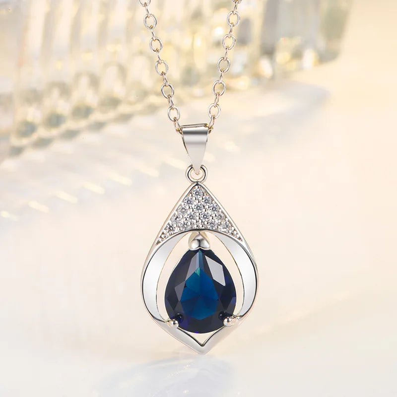 Solid S925 Sterling Silver Blue Sapphire Jewelry Gemstone for Women Collares Mujer Silver 925 Jewelry Sapphir Gemstone Necklaces
