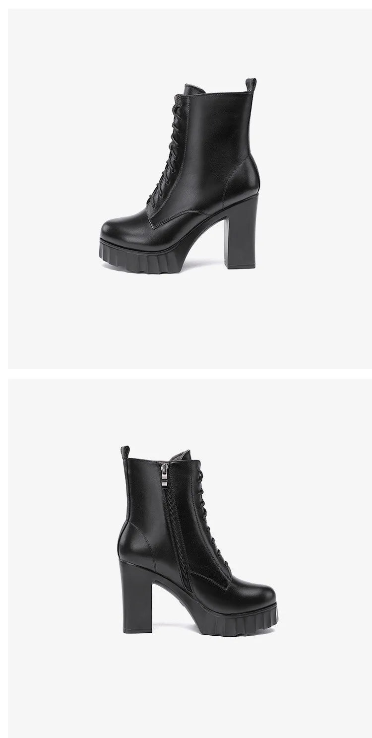 10cm Small Size 32-43 All Match Comfortable Block High Heels Shoes Fall Winter Boots 2025 Thick Platform Shoes Ankle Boots
