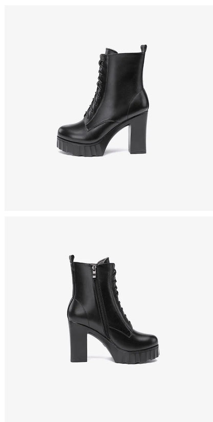 10cm Small Size 32-43 All Match Comfortable Block High Heels Shoes Fall Winter Boots 2025 Thick Platform Shoes Ankle Boots