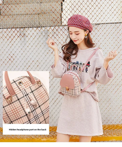 Fashionable Korean Style Small Backpack Hot Sale Of The Season Checkered Crossbody Bag Single Shoulder Phone Bag PU Material...