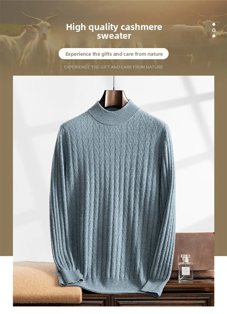 Men's Cashmere Knitted Long Sleeve Base Shirt Casual Thickened Half High Collar Autumn Winter Sweater Fashion Urban Style
