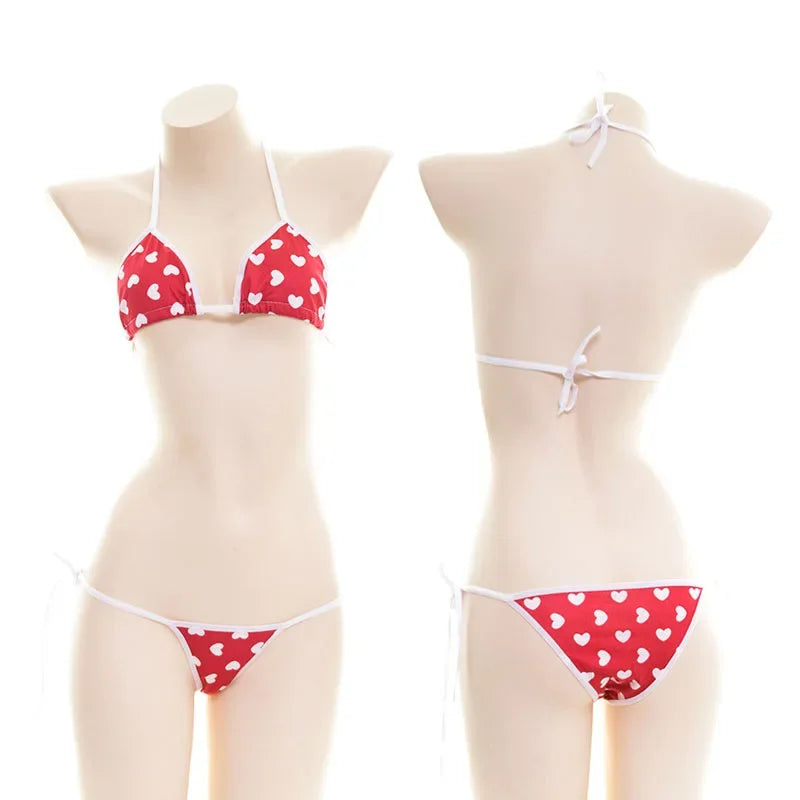 Japanese Sexy Lingerie Lolita Kawaii Mosaic Cartoon Anime Mini Bikini Adult Cosplay Erotic Costumes Bra Women Underwear Set