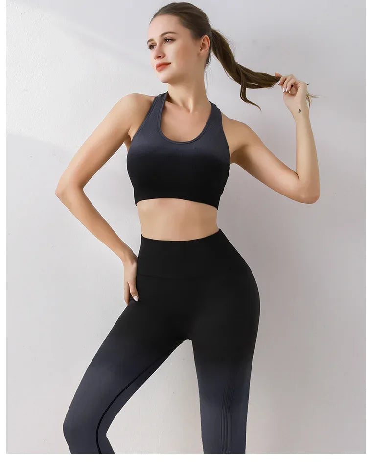 Summer Thin Yoga Trousers High-Waisted Push-Up Peach Hip Pants Gradient Tight Running Training Fitness Sport Suit