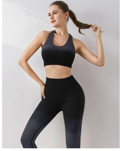 Summer Thin Yoga Trousers High-Waisted Push-Up Peach Hip Pants Gradient Tight Running Training Fitness Sport Suit