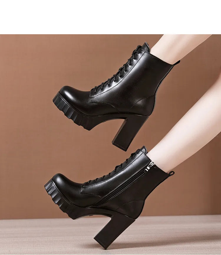 10cm Small Size 32-43 All Match Comfortable Block High Heels Shoes Fall Winter Boots 2025 Thick Platform Shoes Ankle Boots