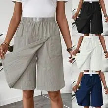 Spring Summer Hot Sale Of The Season Women's Cotton Linen Short Sleeve Printed Pocket round Neck Dress Elegant Style Comforta...
