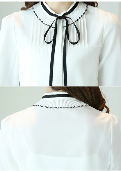 Blusas Mujer De Moda 2025 Blouse Women Long Sleeve White Blouse Women Blouse Shirts Stand Collar Chiffon Blouse Shirt Tops A521