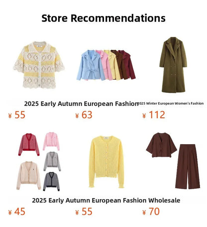 Casual Knitted Sweater Women's Slim Fit Fashionable Early Autumn Wind Neckline Y733203 Street Style Thin Long Sleeve Pure Color