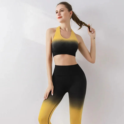 Summer Thin Yoga Trousers High-Waisted Push-Up Peach Hip Pants Gradient Tight Running Training Fitness Sport Suit