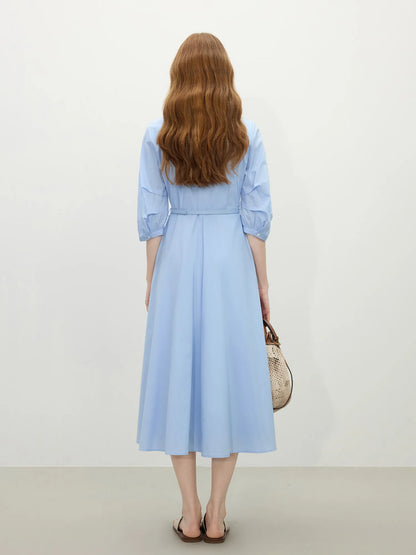 FSLE Autumn Women Wedding Guest Dress Spring Long Sleeves Dress Three-quarter Sleeve Cotton Elegant 2025 Slim Waist  Dress